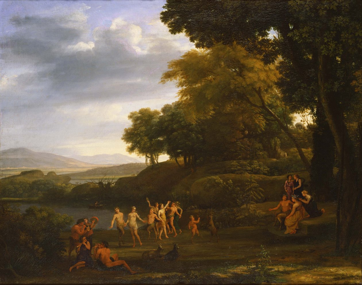 Landschap met dansende saters en nimfen. door Claude Lorrain