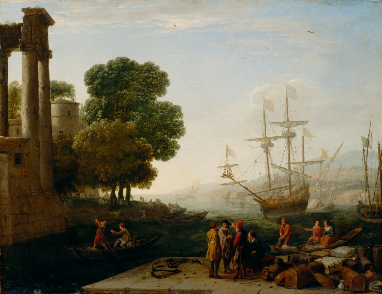 Een zeehaven bij zonsondergang door Claude Lorrain