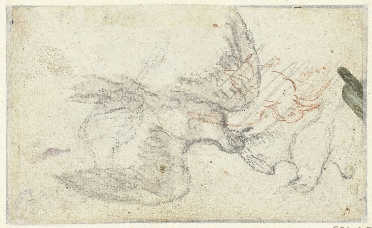 Drie schetsen van een vogel door Claude Lorrain