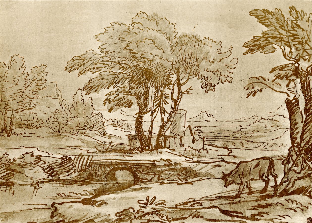 Landschap met brug door Claude Lorrain
