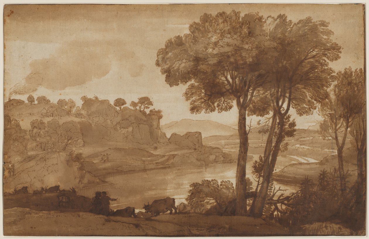 Uitzicht op de Acqua Acetosa (recto) door Claude Lorrain