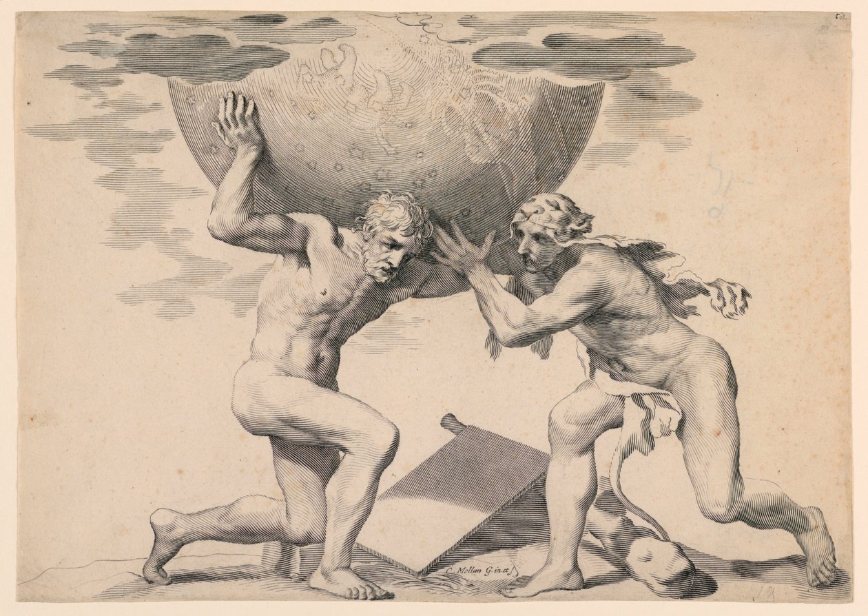 Hercules en Atlas door Claude Mellan
