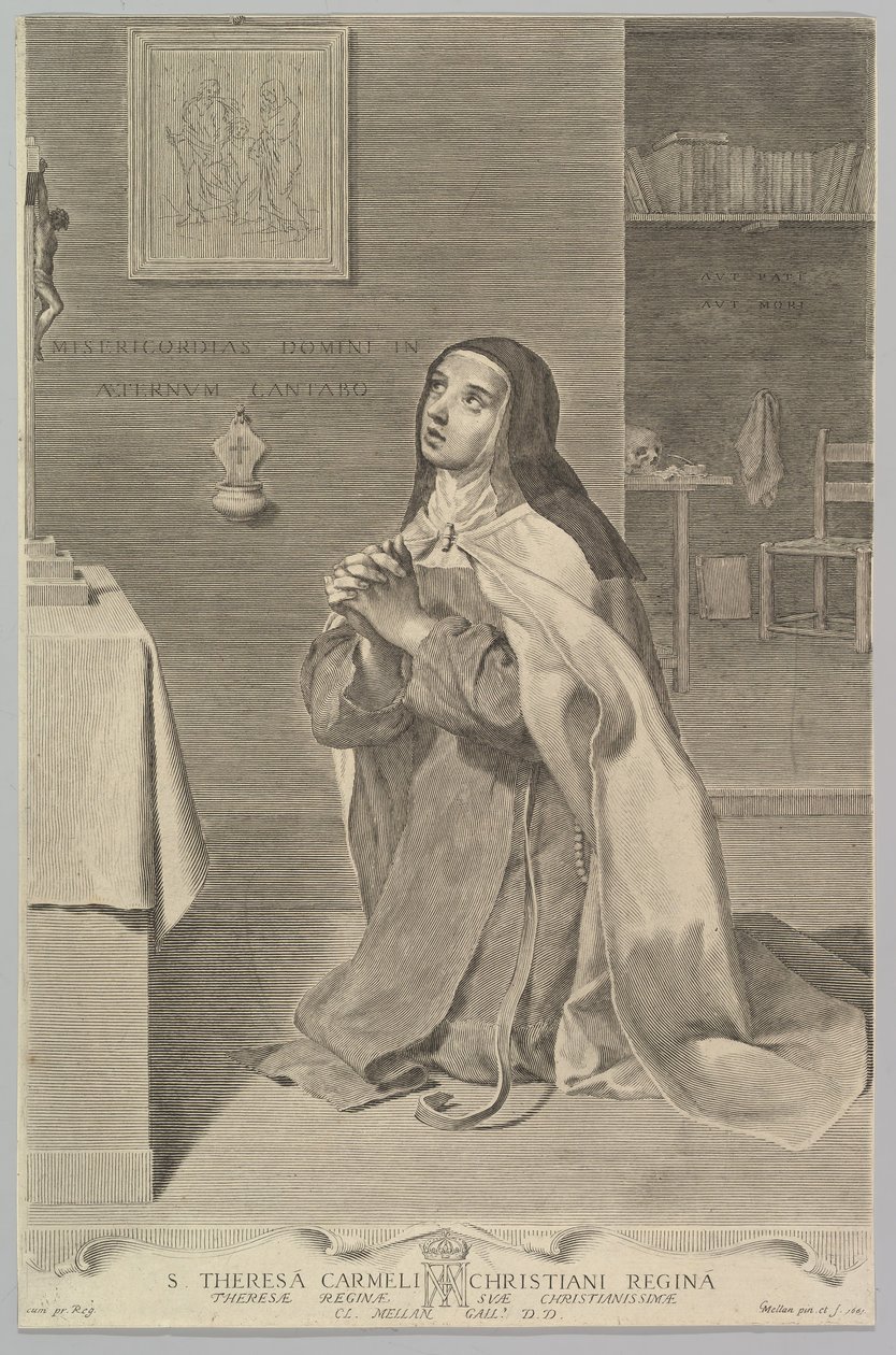St. Theresa knielend in gebed door Claude Mellan