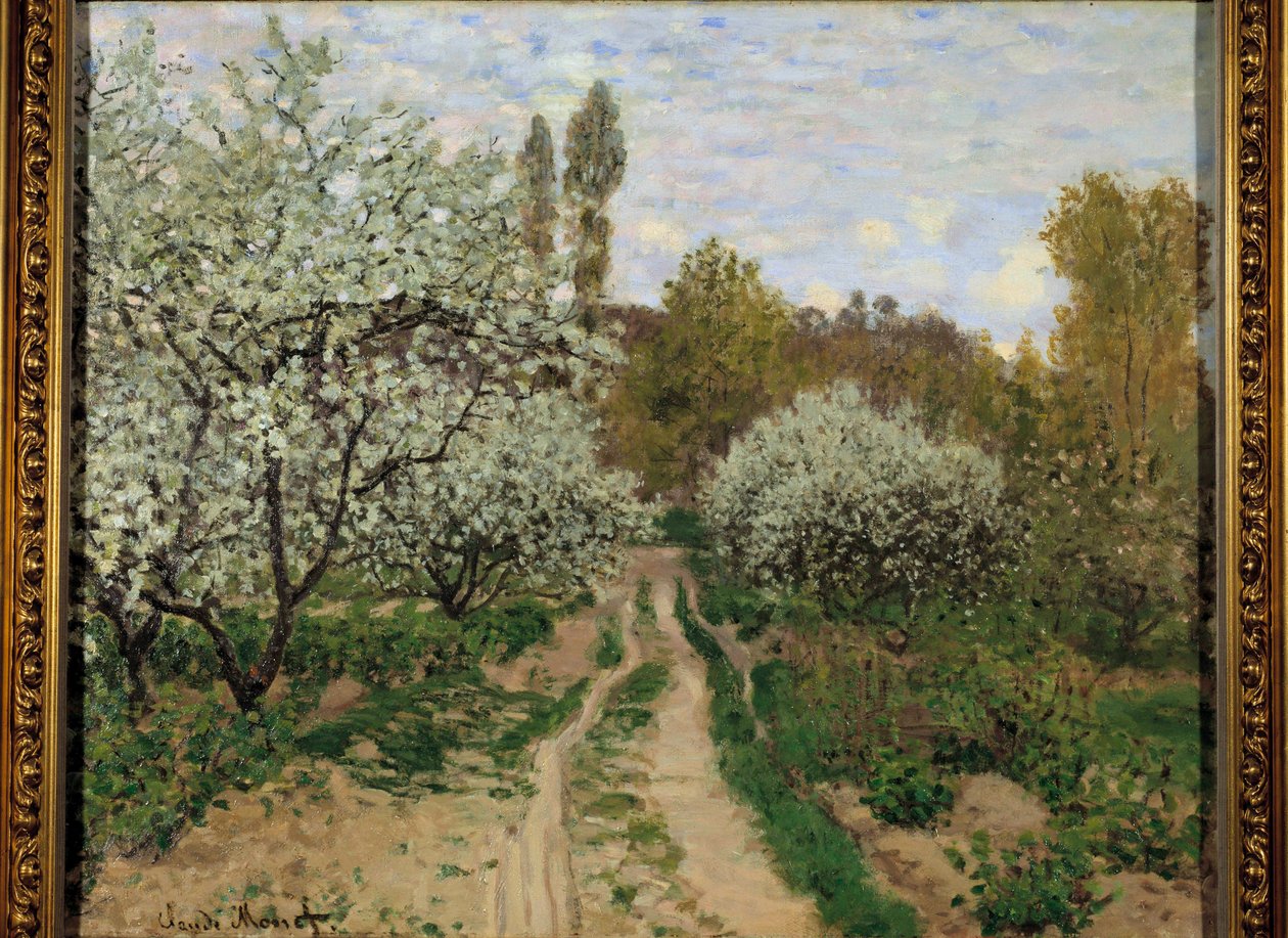 Appelbomen in bloei door Claude Monet
