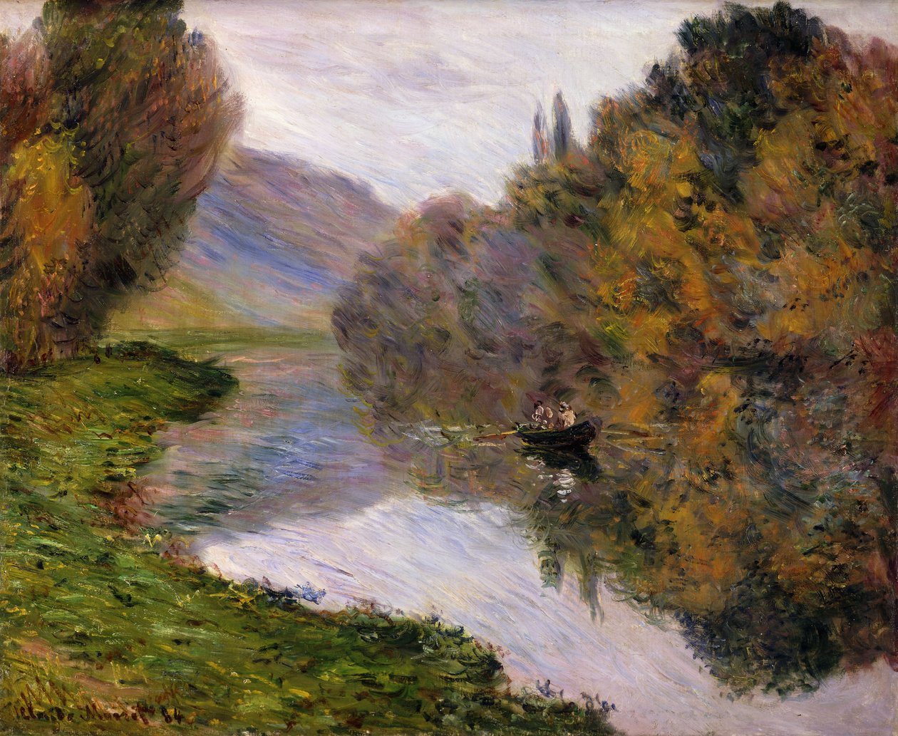 Boot op de Seine bij Jeufosse door Claude Monet