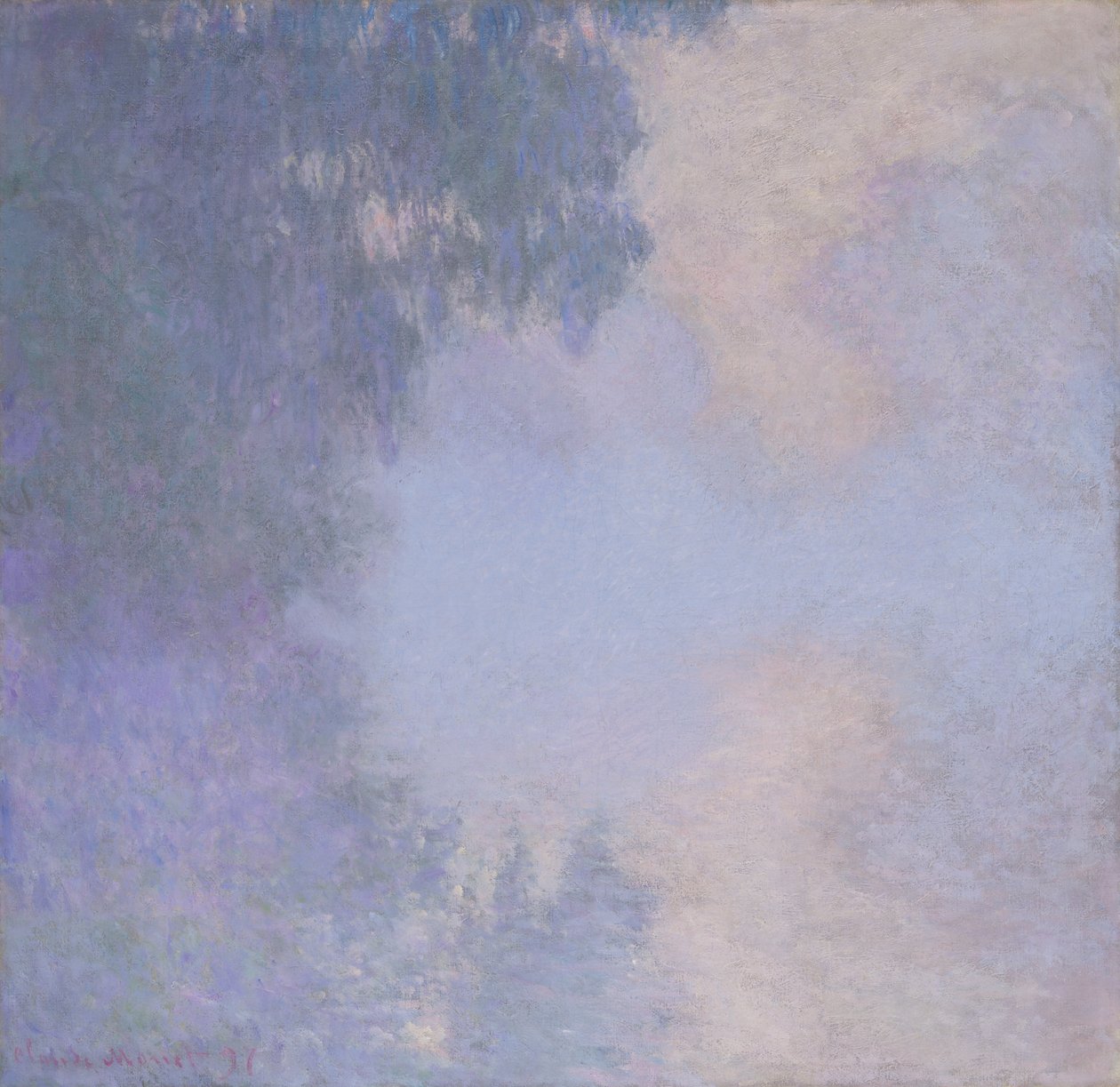 Tak van de Seine bij Giverny (Mist) door Claude Monet