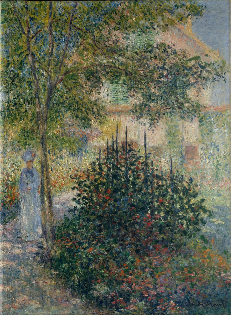 Camille Monet in de tuin van Argenteuil door Claude Monet