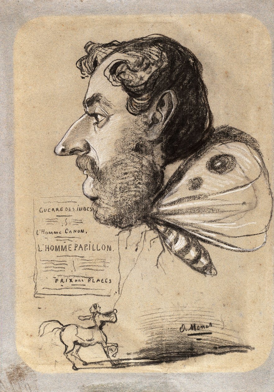Karikatuur van Jules Didier ("Vlinderman") door Claude Monet