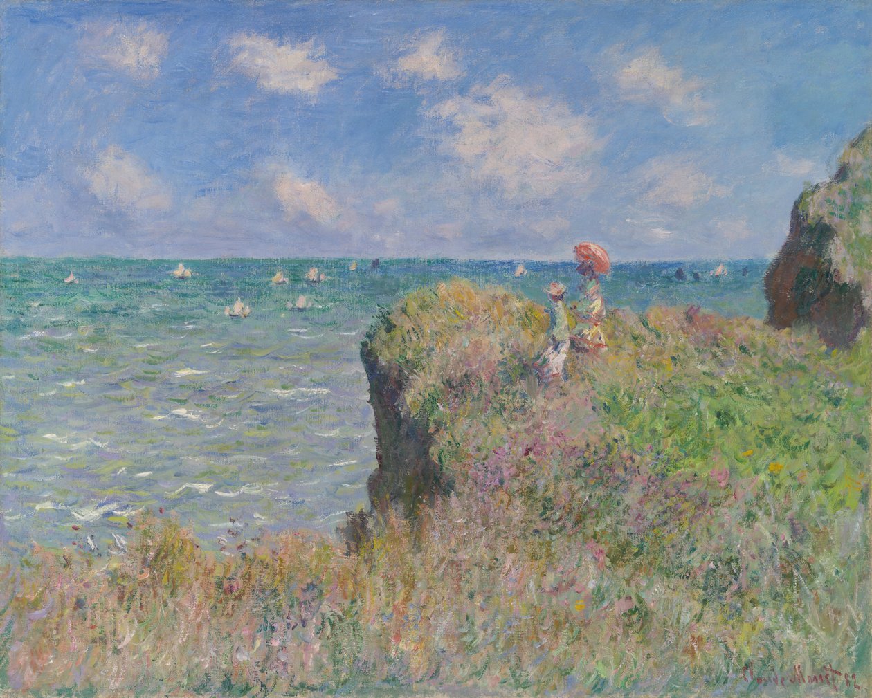 Klifwandeling bij Pourville, 1882 door Claude Monet