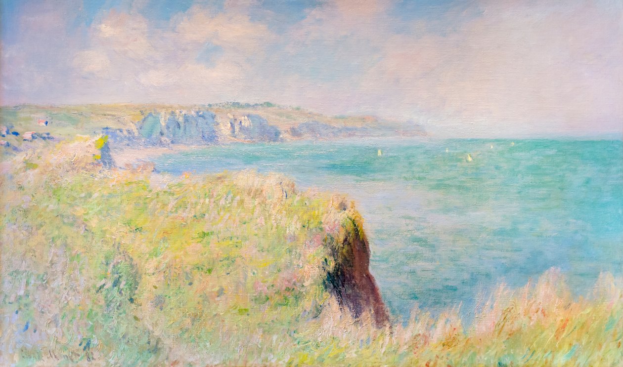 Kliffen en zeilboten bij Pourville door Claude Monet