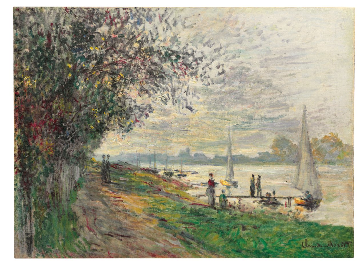 De oever van Petit-Gennevilliers, zonsondergang, 1875 door Claude Monet