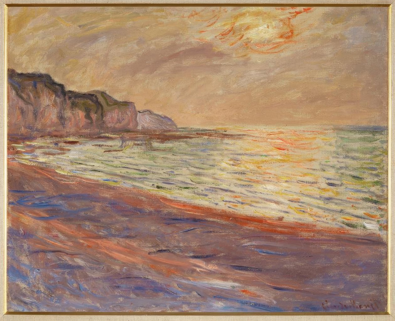 Het strand van Pourville, zonsondergang door Claude Monet
