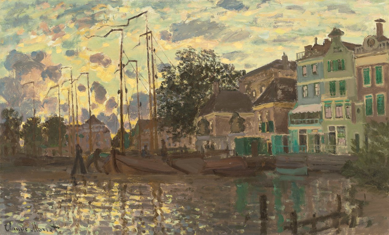 Le Dam à Zaandam, le soir door Claude Monet