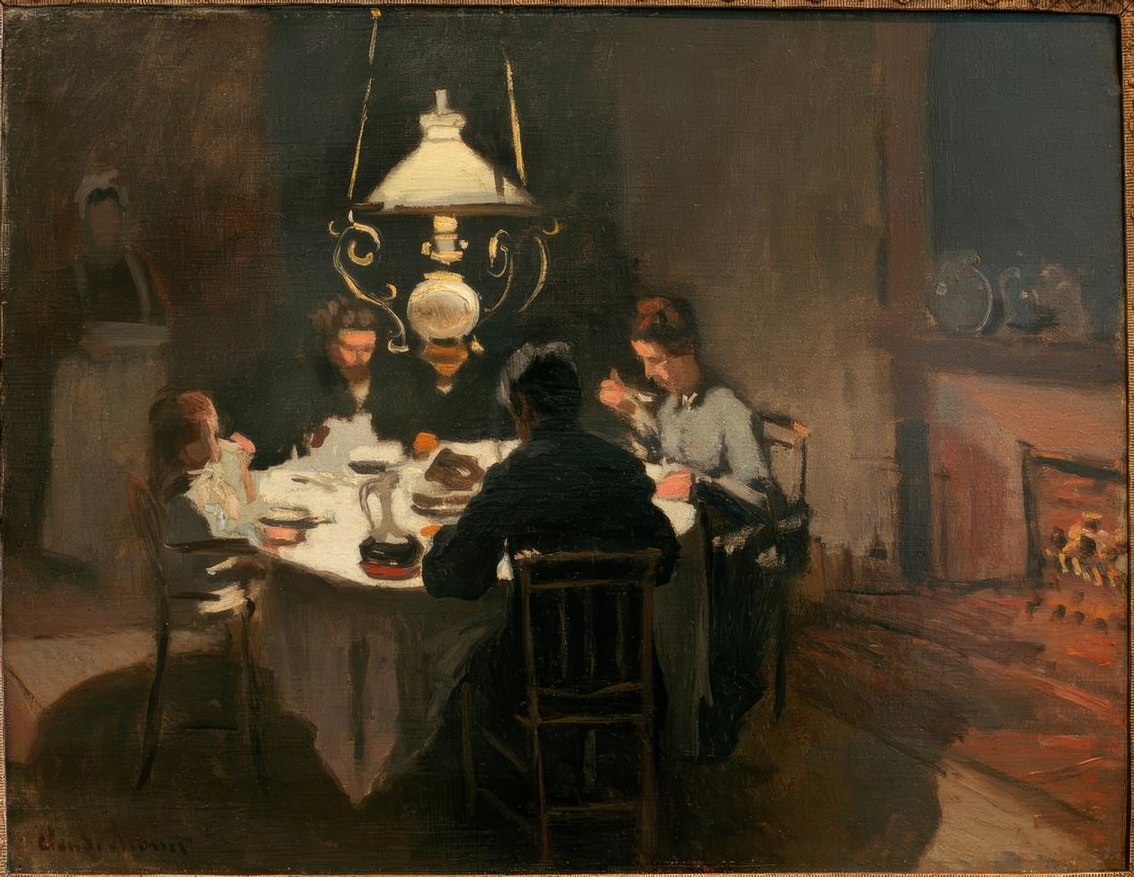 Het diner (Het avondeten) door Claude Monet