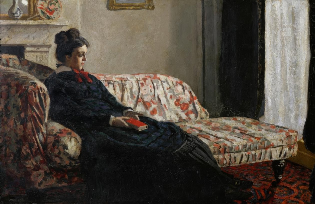 Meditatie. Mevrouw Monet op de bank door Claude Monet