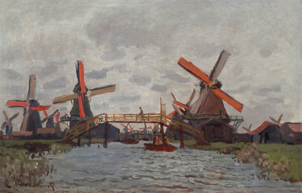 Molens bij Westzijderveld nabij Zaandam door Claude Monet