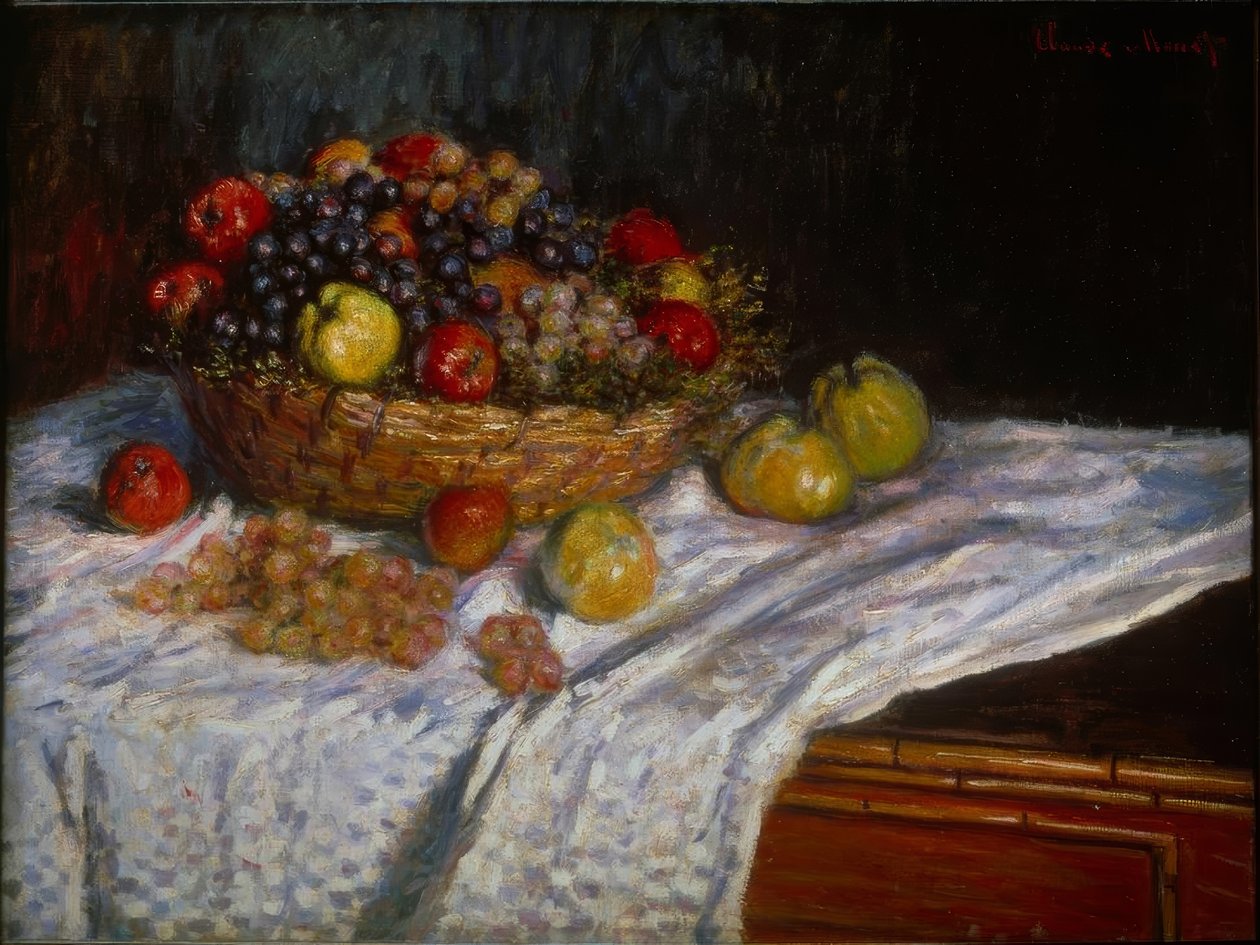 Stilleven: Druiven en appels door Claude Monet