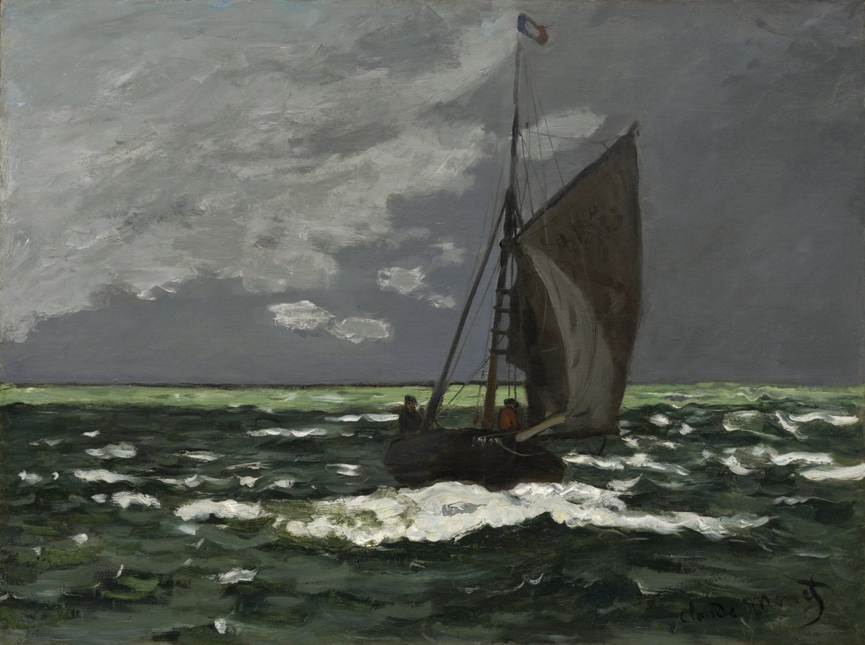 Zeegezicht, storm door Claude Monet