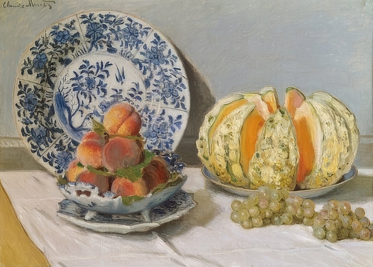 Stilleven met meloen. 1872 door Claude Monet
