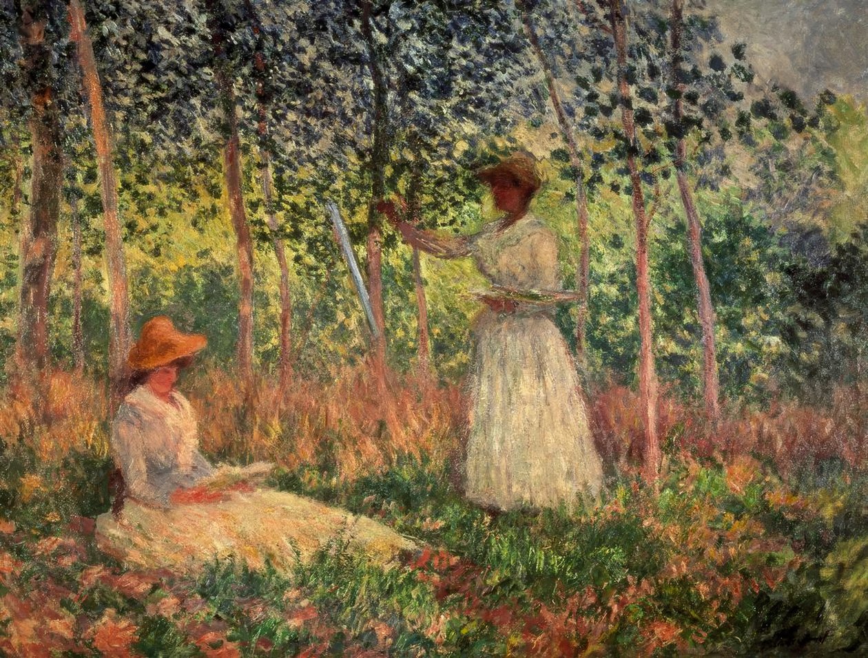Suzanne lezend en Blanche schilderend door Claude Monet