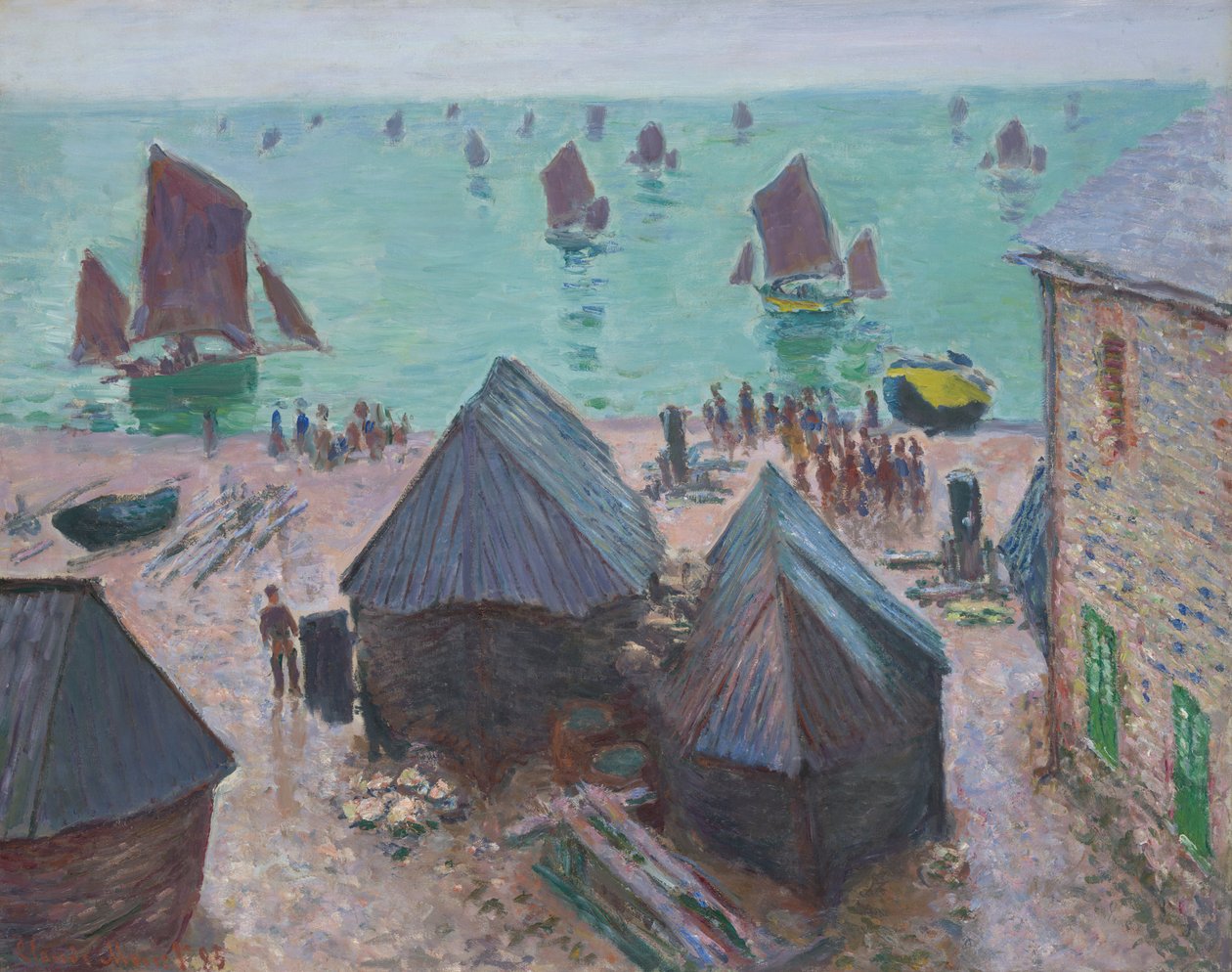 Het vertrek van de boten, Étretat, 1885 door Claude Monet