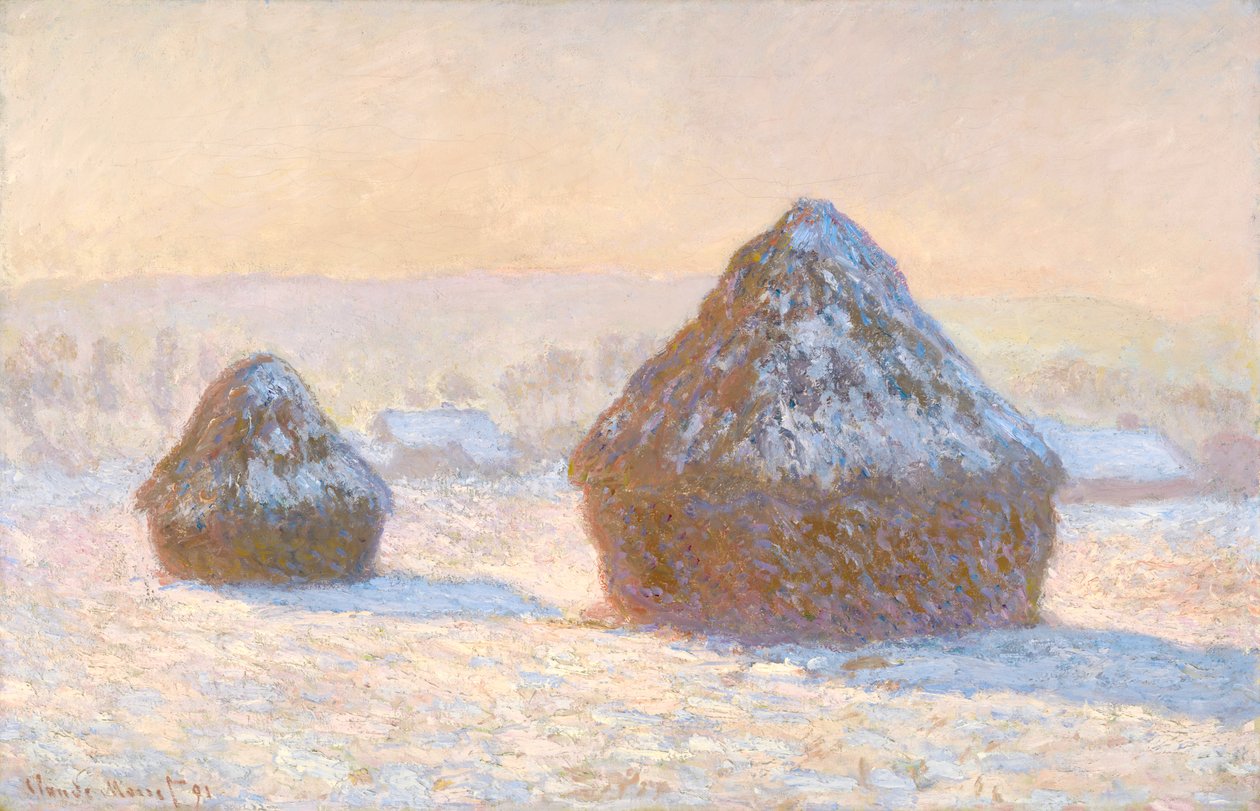 Korenvelden, Sneeuweffect, Ochtend door Claude Monet