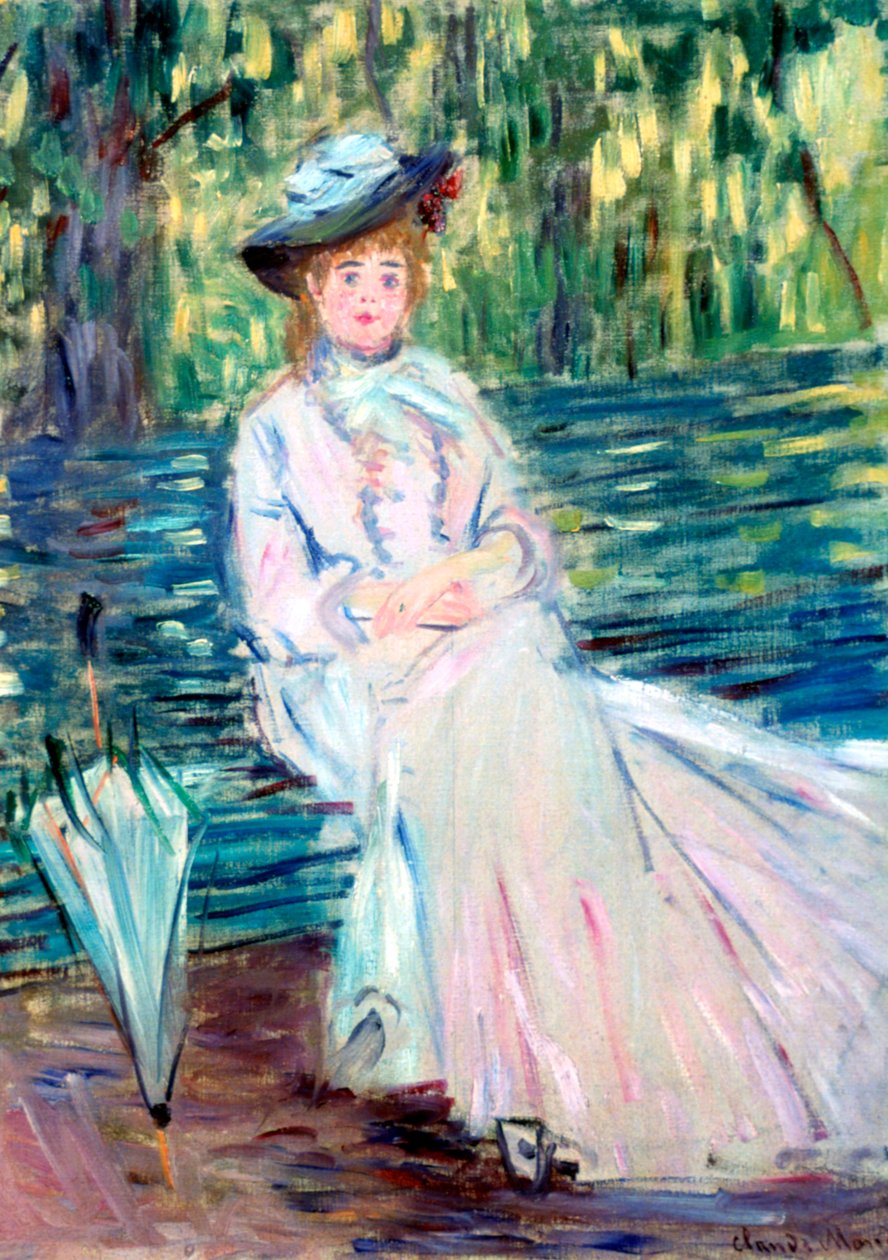 Vrouw zittend op een bank, ca. 1874 door Claude Monet