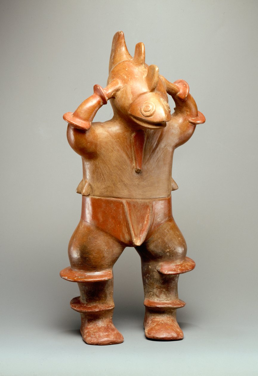 Mannelijke figuur met haai (aardewerk) door Colima Culture