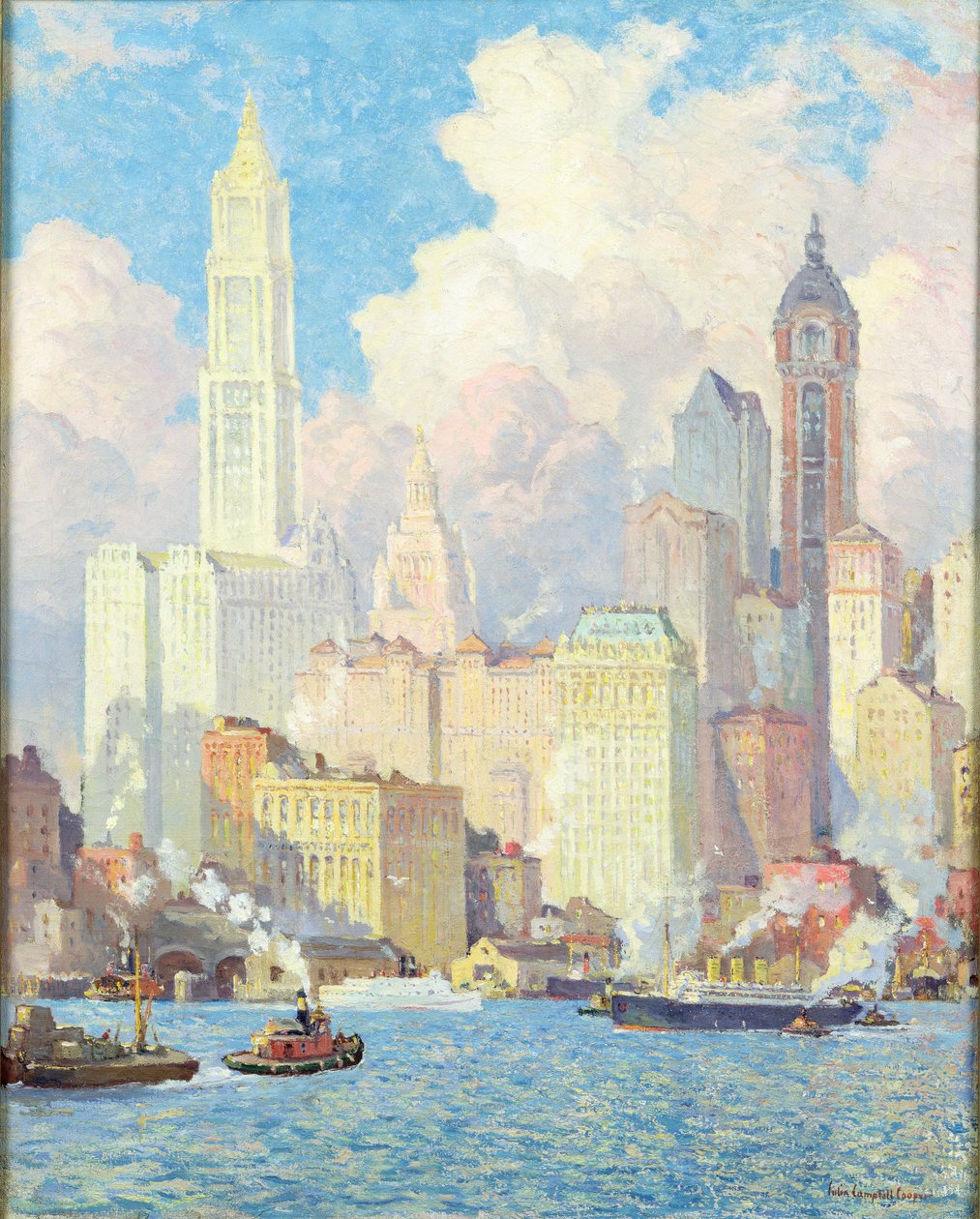 Hudson River Waterfront, New York door Colin Campbell Cooper