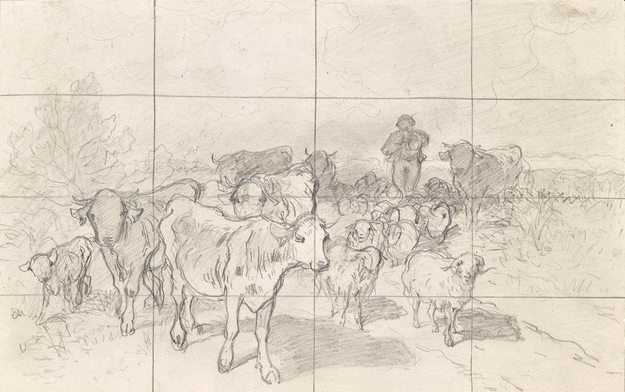 Kudde met herder door Conrad Bühlmayer