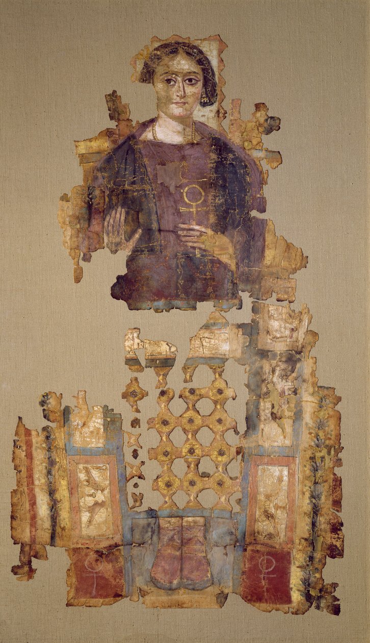 Lijkwade die een vrouw met een ankh afbeeldt, uit Antinoë door Coptic