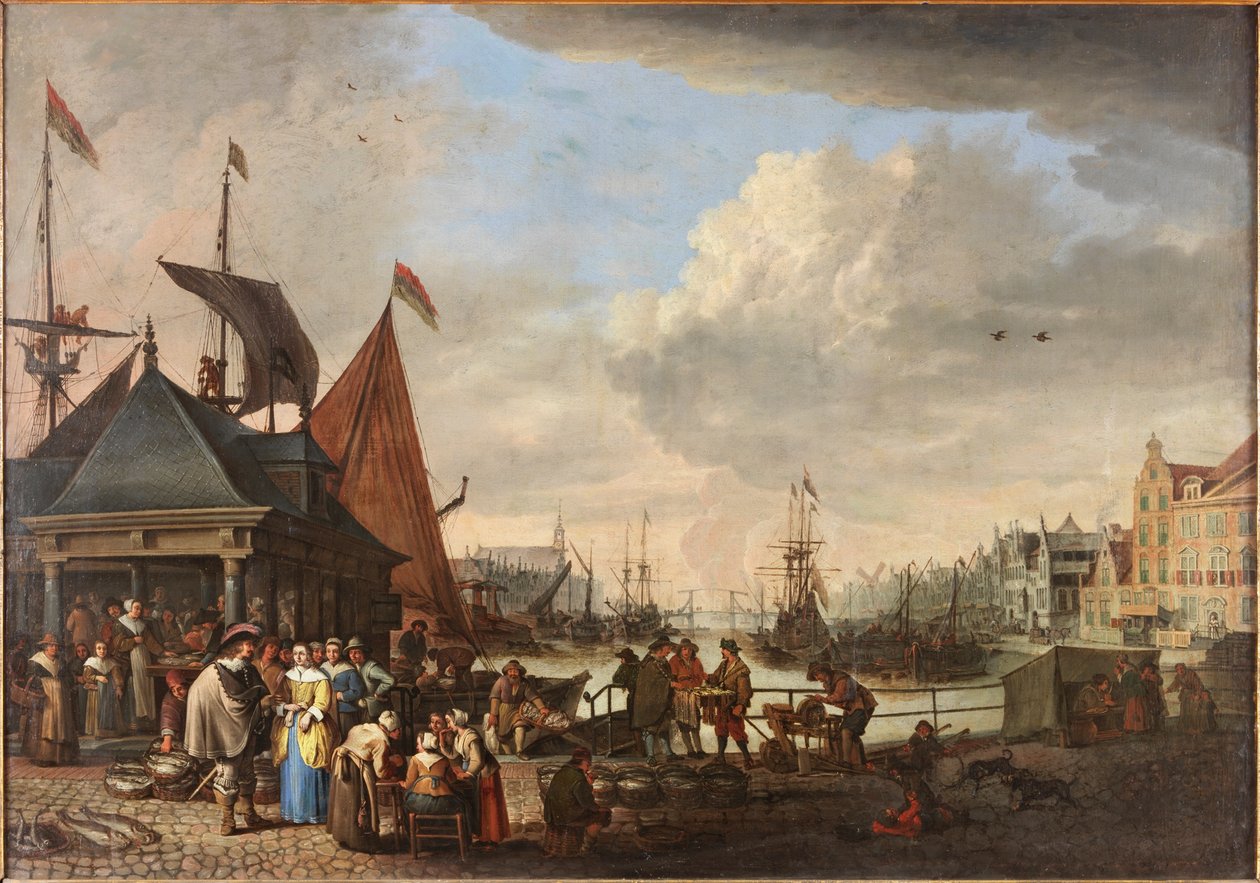 Een vismarkt door Cornelis Beelt