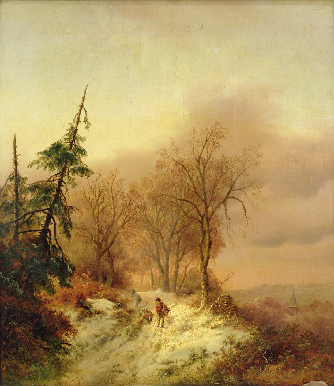 Winters tafereel met figuren door Cornelis Kruseman