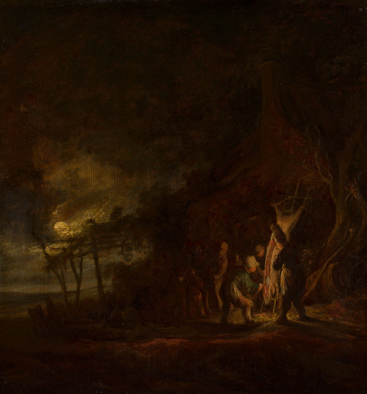 Geslacht varken in een maanverlicht landschap door Cornelis Symonsz van der Schalcke