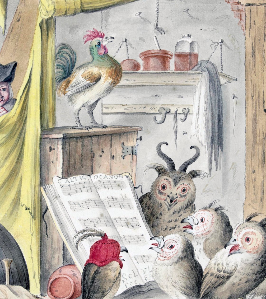 Vogelconcert (gravure) door Cornelis (after) Saftleven