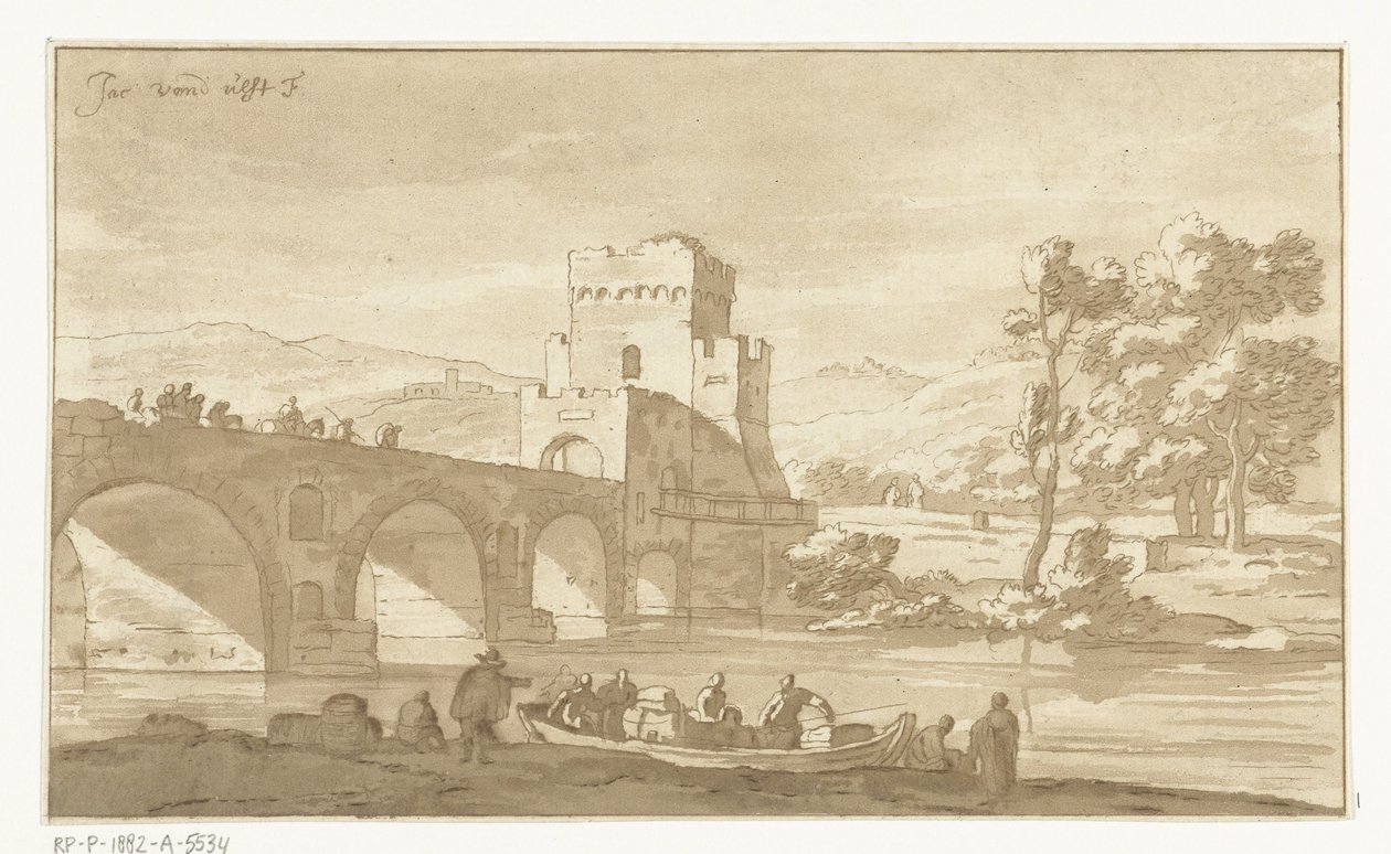 Ponte Molle bij Rome door Cornelis Brouwer