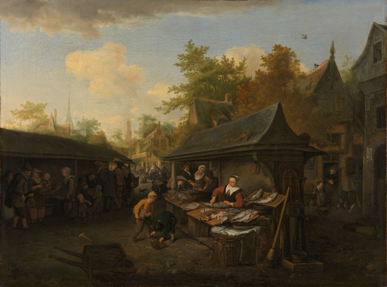 Vismarkt door Cornelis Dusart