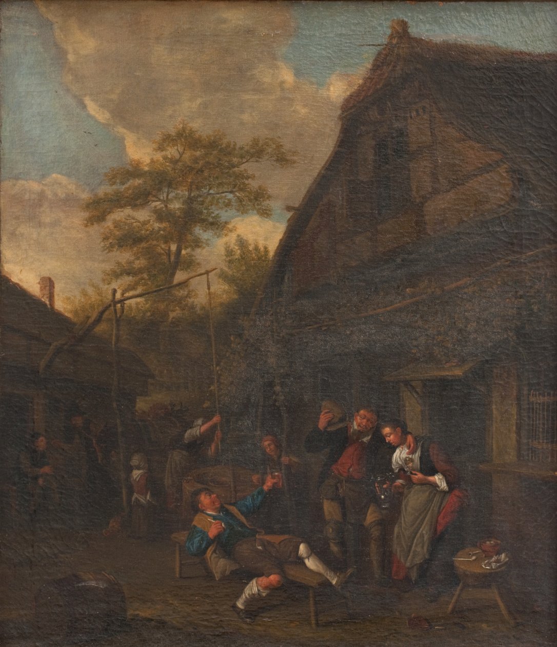 Boeren buiten een herberg door Cornelis Dusart