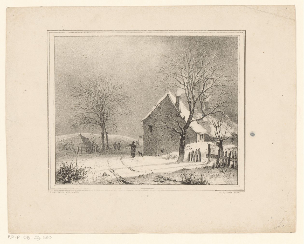Huizen in sneeuwlandschap door Cornelis Gerrit Verburgh