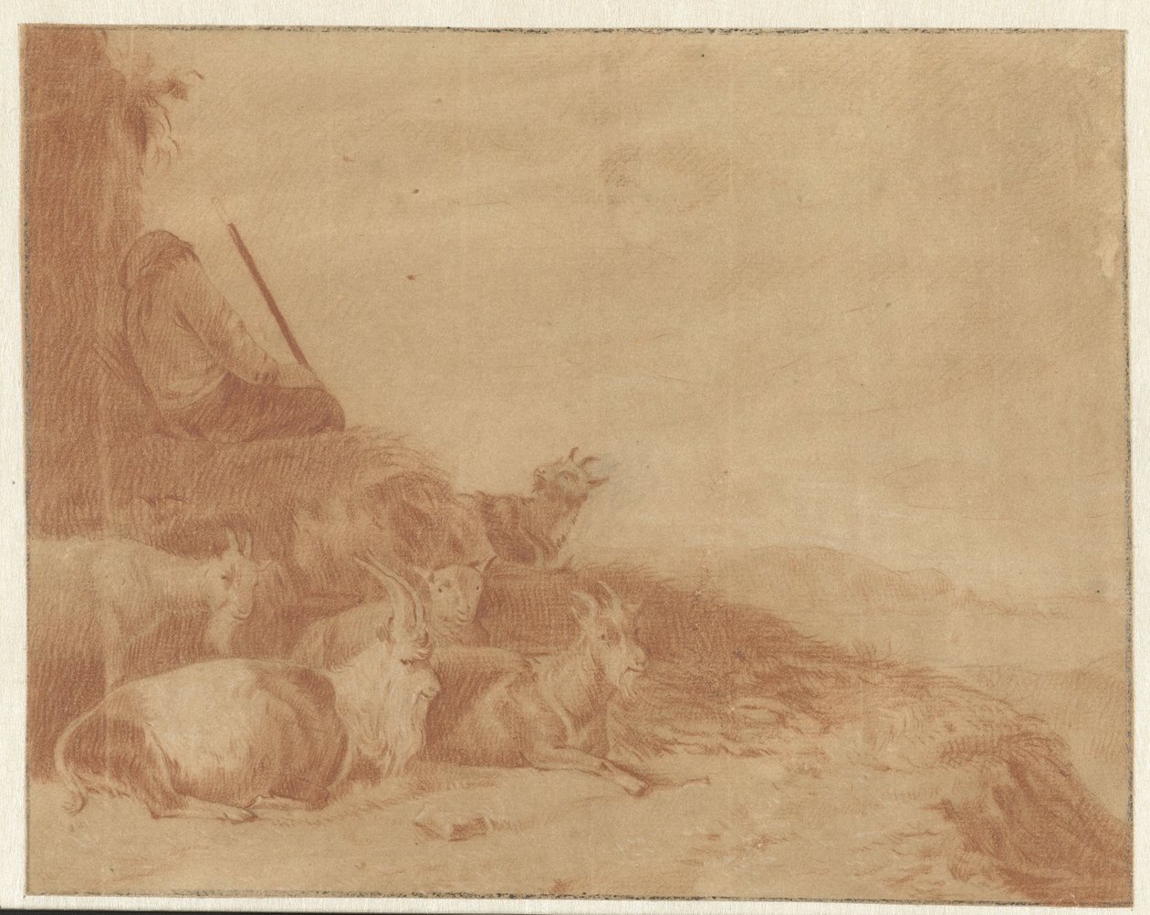 Slapende herder met geiten door Cornelis Saftleven