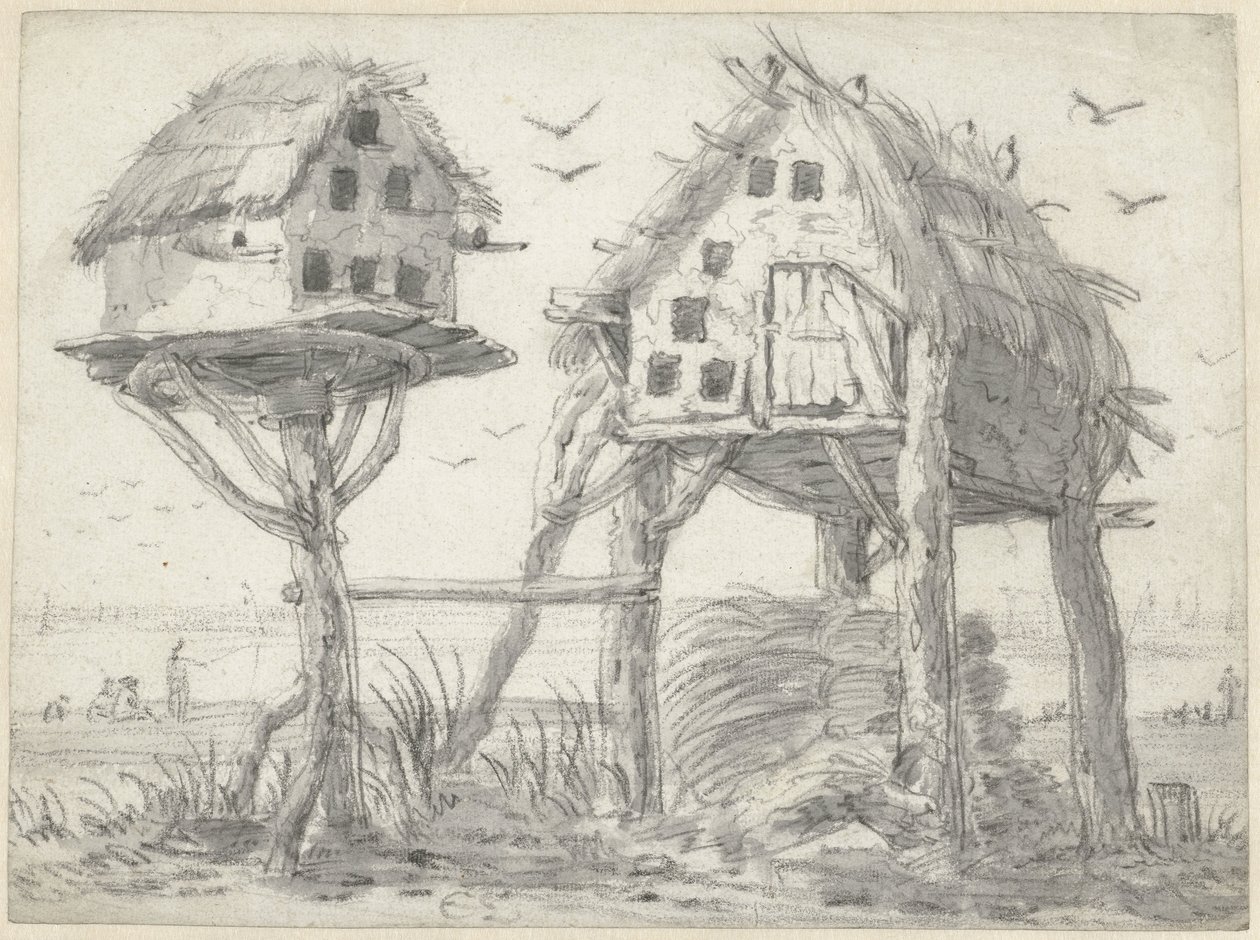Twee duiventillen door Cornelis Saftleven