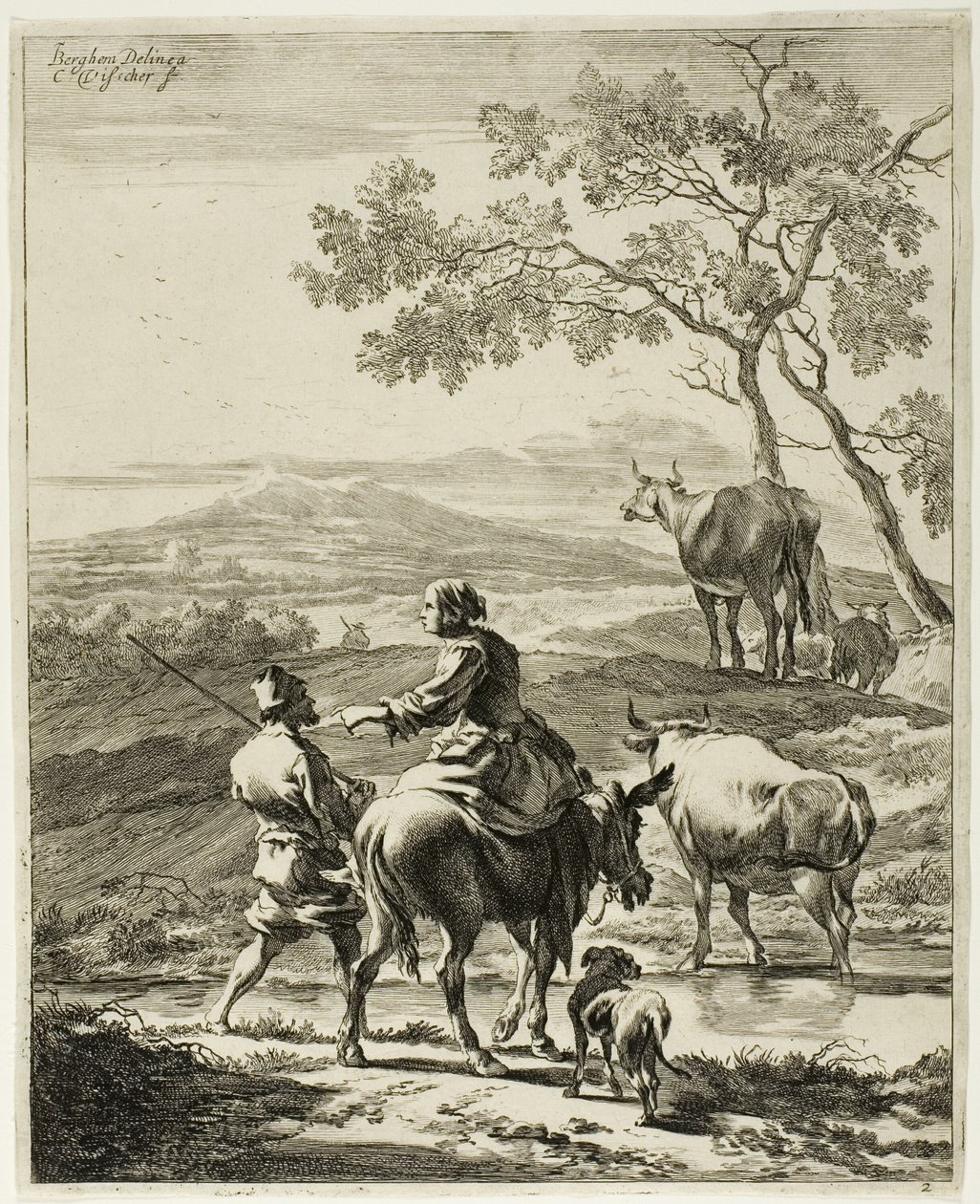 Vrouw op een ezel door Cornelis Visscher