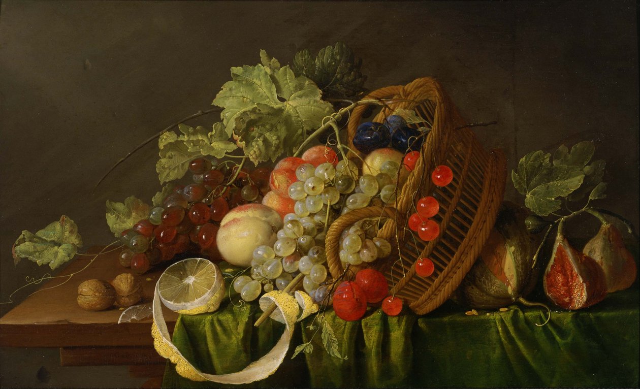 Stilleven met fruitmand. door Cornelis de Heem