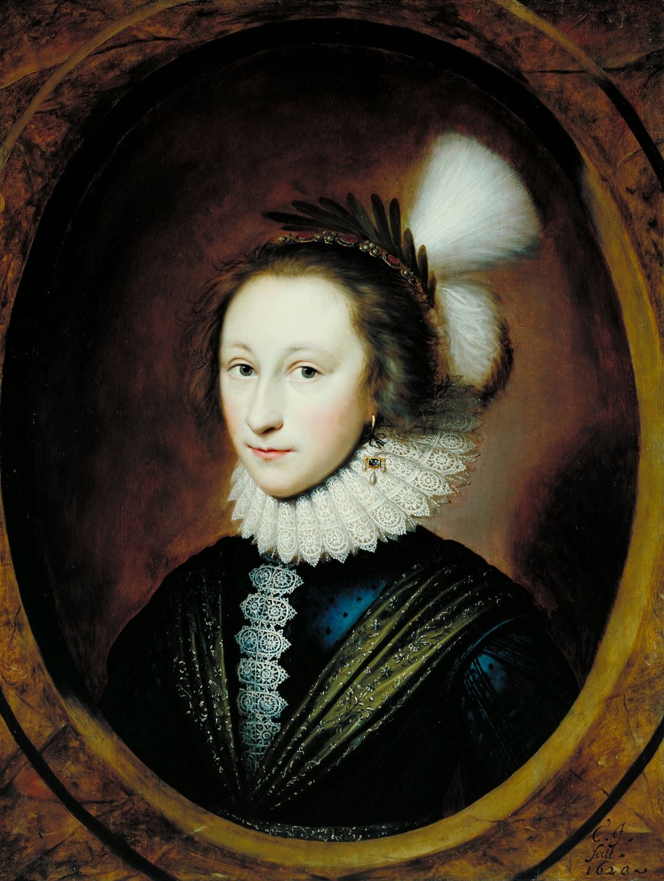 Portret van Susanna Temple, later Lady Lister door Cornelius I Johnson