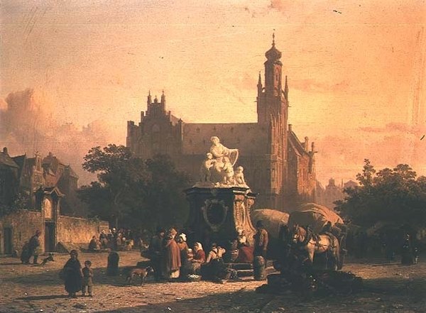 Een stadsplein door Cornelius Springer