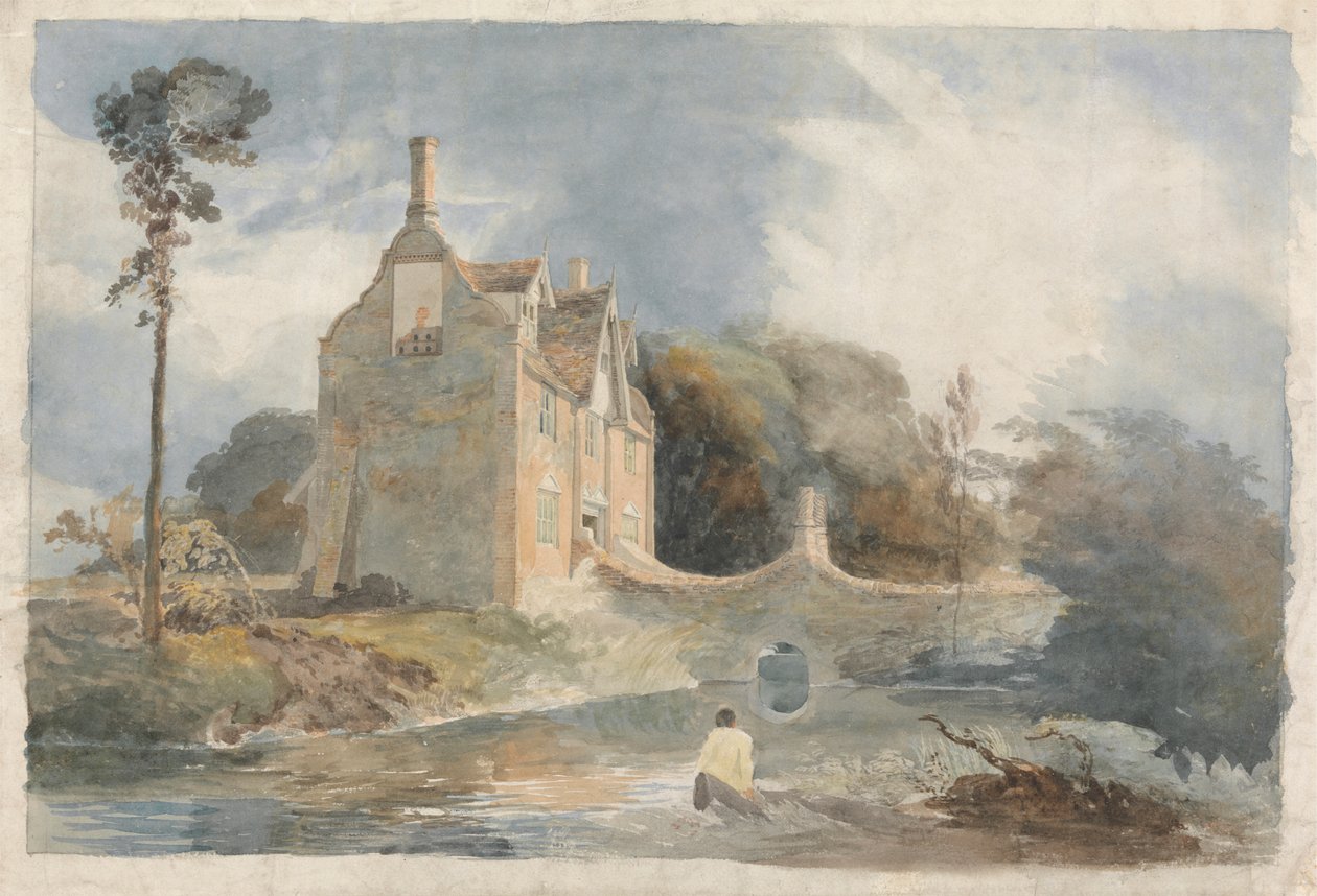 Een ommuurd huis door Cornelius Varley