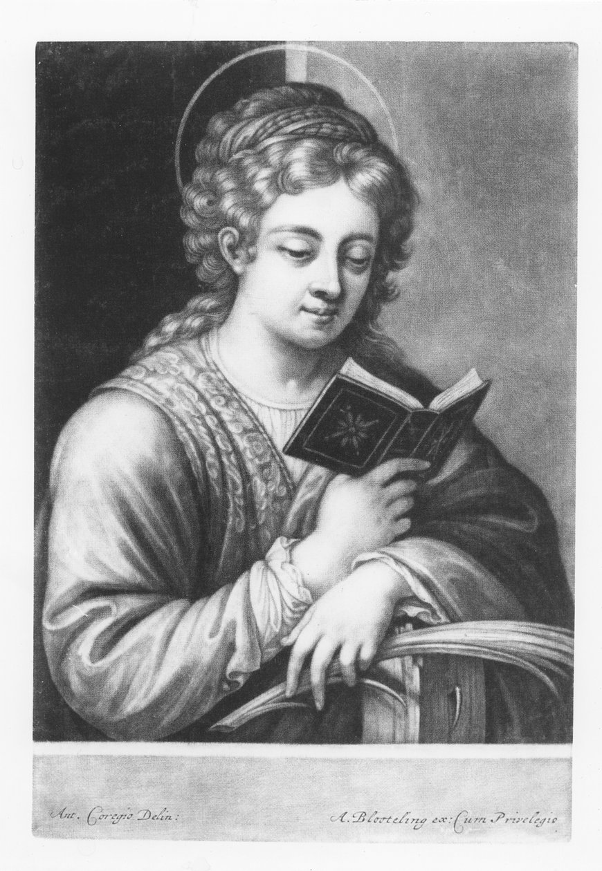 St. Catherine, gegraveerd door Abraham Blooteling (1640-90) 1684 door Antonio da Correggio