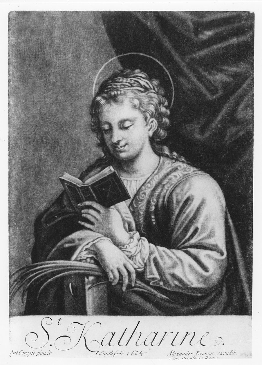 St. Catharina, gegraveerd door John Smith (c.1652-1742) door Antonio da Correggio