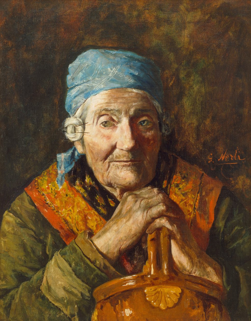 Een oude vrouw (studie) door Count Girolamo Pieri Nerli