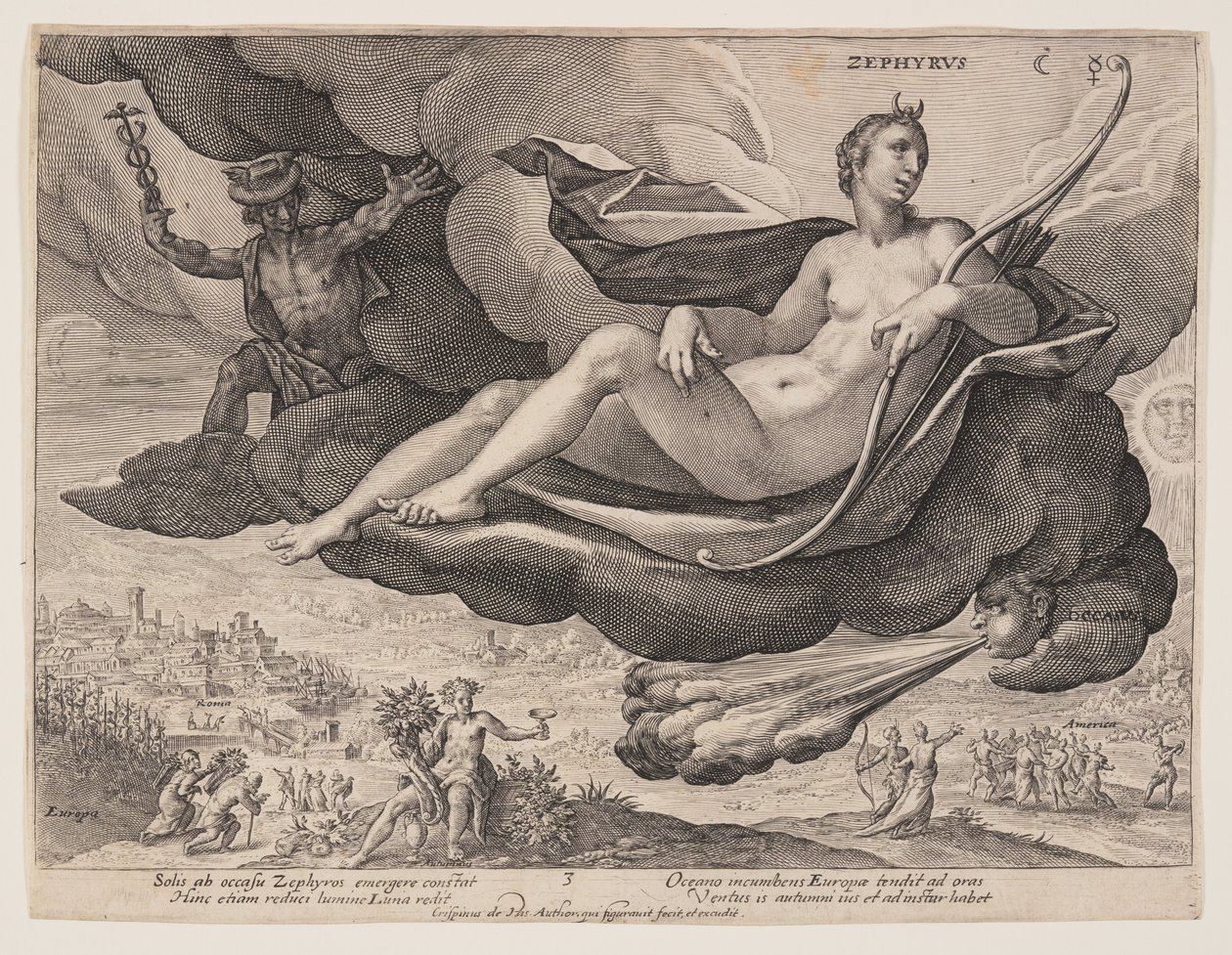 Zephyrus, van De winden door Crispijn van de Passe I